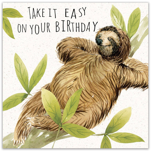 'Take it Easy On Your Birthday' Sloth Birthday Card